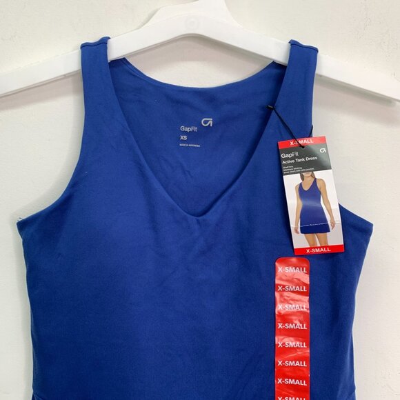 GapFit Women's Dress XS Sleeveless V Neck Active Tank Dress Attached Shorts Blue - Picture 2 of 8